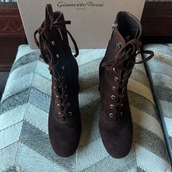Gianvito Rossi 'Mackay" Suede Lace-Up Block Heel Boot , sz 37 - Picture 9 of 14